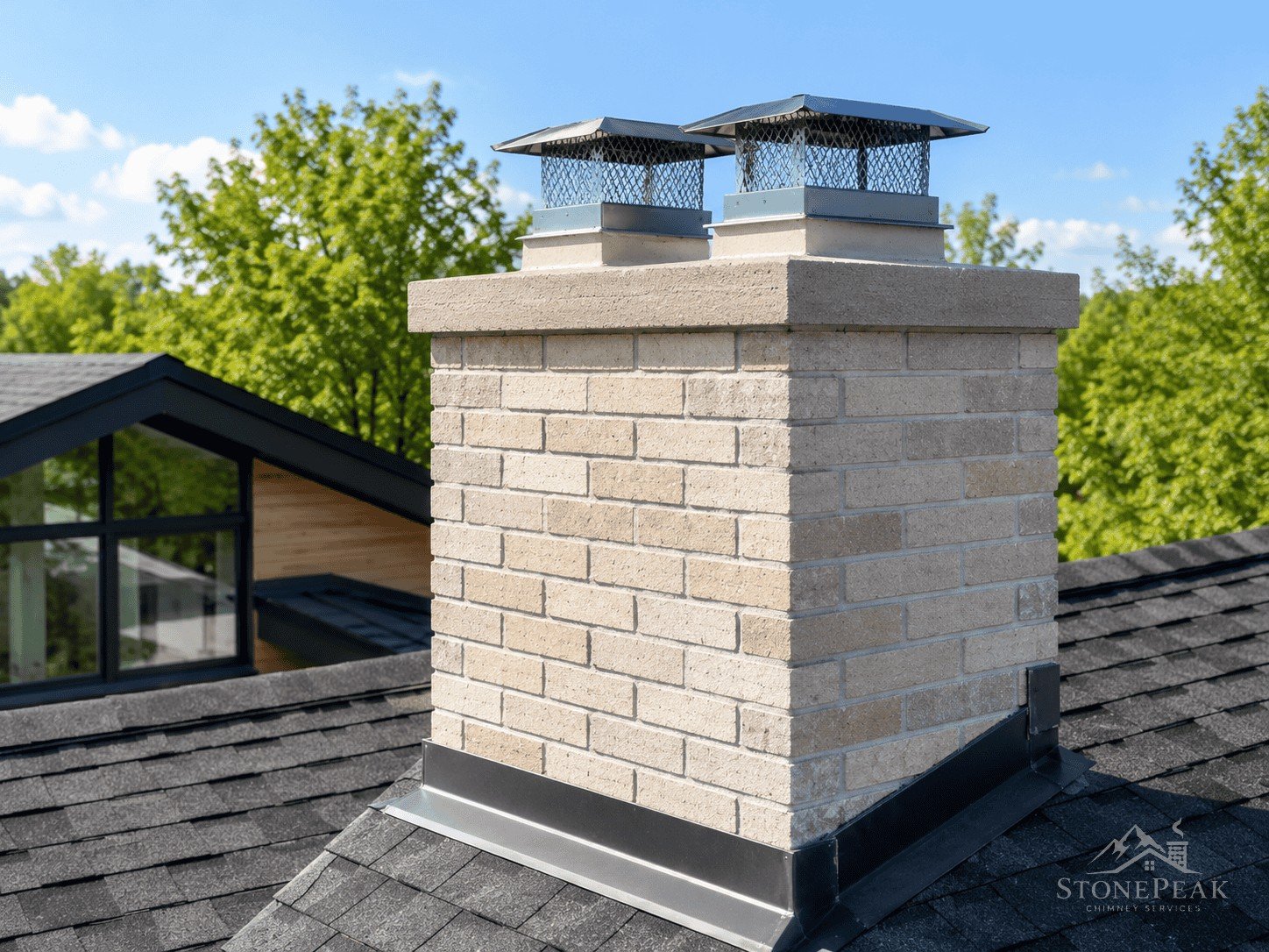 Rebuilt chimney with new caps on a New Jersey home